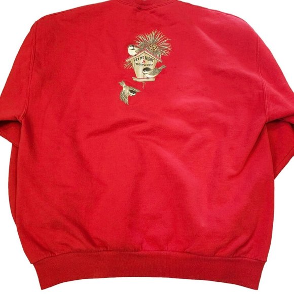 Retro 90s‎ L Red Bird Feeder Graphic Crewneck Sweatshirt READ Funny Fastfood - Picture 2 of 8